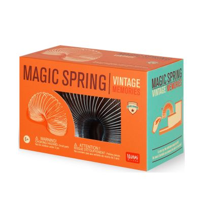 Silberfarbene Metallspirale, in einer orangefarbenen Kartonbox abgebildet.