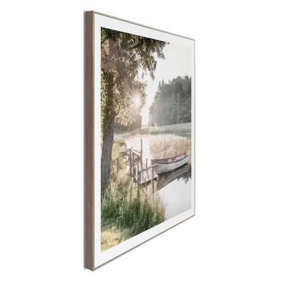 Seitliche Schrägansicht des Wandbilds „Rise and Shine“, 50 × 50 cm; Profil, Kante und Tiefe des Bildes sind erkennbar.