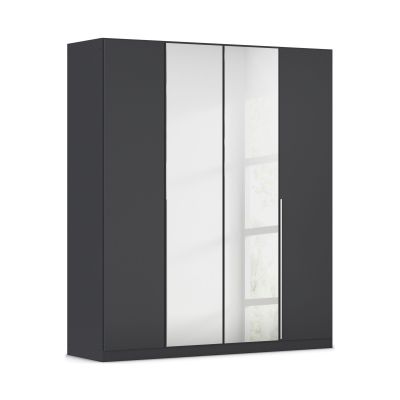 Moderner 4-türiger Kleiderschrank in Grau-Metallic mit integrierten Spiegeltüren und langen Griffleisten
