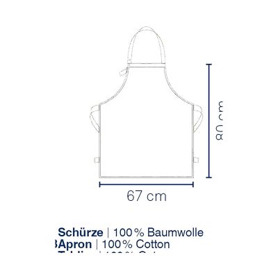 Schematische Darstellung der Küchenschürze mit einer Breite von 67 Zentimetern und einer Länge von 90 Zentimetern