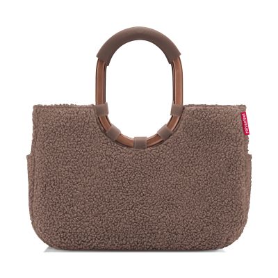 Shopper mit Ringgriffen von Reisenthel, Modell Loopshopper M, in Schokoladenbraun aus Teddyfleece, von hinten mit ovalen Ringgriffen