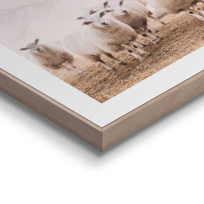 Detailaufnahme einer Ecke des Wandbilds „Sheep in Field“, 30 × 40 cm; Oberfläche, Kante und Materialstärke sind sichtbar.