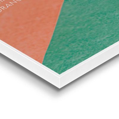 Detailaufnahme einer Ecke des Wandbilds „Aperol Time“, 40 × 50 cm; Oberfläche, Kante und Materialstärke sind sichtbar.