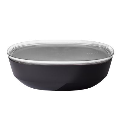 Runde Schale Silueta in Schwarz, 4 Liter, mit aufgesetztem transparentem Deckel und schmalerem Boden.