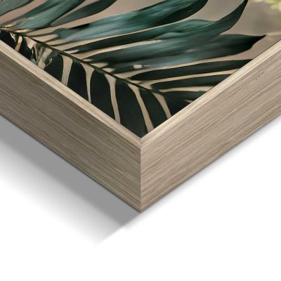 Detailaufnahme einer Ecke des Wandbilds „Tropical Love“, 50 × 40 cm; Oberfläche, Kante und Materialstärke sind sichtbar.