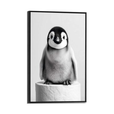 Frontansicht des Wandbilds „Penguin Paper“ in Schwarz-Weiß, Größe 20 × 30 cm; das vollständige Motiv ist zu sehen.