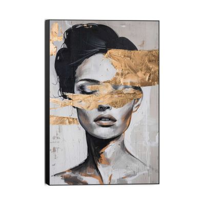 Frontansicht des Wandbilds „Stylish Lady Gold“ in Schwarz, Größe 60 × 90 cm; das vollständige Motiv ist zu sehen.