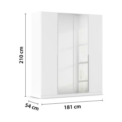 Weißer 4-türiger Kleiderschrank mit den Maßen 181 cm Breite, 210 cm Höhe und 54 cm Tiefe