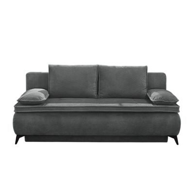 Funktionssofa in Grau, Stellmaß 205x91x97 cm, mit Bezug komplett in Grau, vier Kissen in Waffelcord Grau und schwarzen Metallfüßen