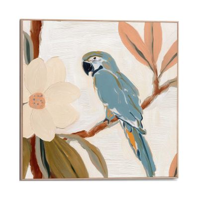 Frontansicht des Wandbilds „Loro Blue“ in Blau, Größe 50 × 50 cm; das vollständige Motiv ist zu sehen.