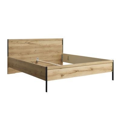 Interliving 1034 Bettgestell in Holzoptik mit schwarzem Metallrahmen ohne Lattenrost und Matratze