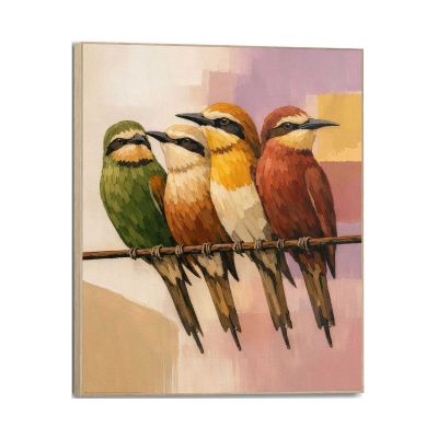Frontansicht des Wandbilds „Cosy Birds“ in Mehrfarbig, Größe 50 × 40 cm; das vollständige Motiv ist zu sehen.