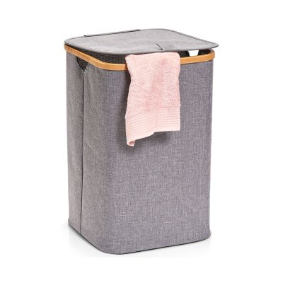 Zusätzliche Ansicht: Zeller Wäschesammler; Farbe grau; Material Polyester/Bambus; Maße ca. 33 × 33 × 50 cm.