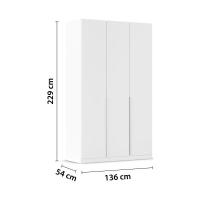 Weißer Kleiderschrank mit eingezeichneten Maßen von 229 cm Höhe, 136 cm Breite und 54 cm Tiefe