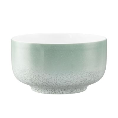 Schale in Mint und Weiß; gesprenkelter Farbverlauf außen und heller Innenraum. Ansicht: schräge Ansicht von vorn.