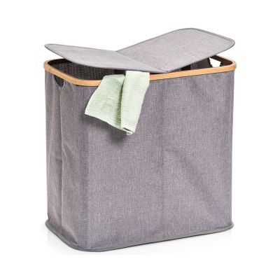 Zusätzliche Ansicht: Zeller Wäschesammler 2fach; Farbe grau; Material Polyester/Bambus; Ausführung: 2-fach; Maße ca. 53,4 × 33 × 50 cm.
