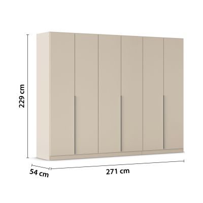 Champagnerfarbener Kleiderschrank mit Maßangaben 271 cm Breite, 229 cm Höhe und 54 cm Tiefe