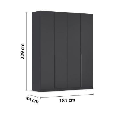 Grau-Metallicer 4-türiger Kleiderschrank mit Maßen 181 cm Breite, 229 cm Höhe und 54 cm Tiefe