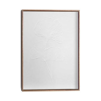 Frontansicht des Wandbilds „Gingko“ in Weiß, Größe 30 × 40 cm; das vollständige Motiv ist zu sehen.