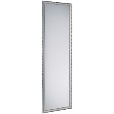 Spiegel Loreley in Silber, freigestellt in vollständiger Ansicht; zu sehen ist die rechteckige Spiegelfläche mit profiliertem Zierrahmen; Maße ca. 35 x 125 x 2 cm.