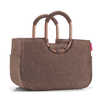 Shopper mit Ringgriffen von Reisenthel, Modell Loopshopper M, in Schokoladenbraun aus Teddyfleece, frontal mit zwei ovalen Ringgriffen