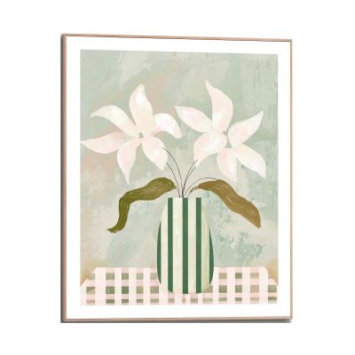 Frontansicht des Wandbilds „Table Flowers“ in Grün, Größe 40 × 50 cm; das vollständige Motiv ist zu sehen.
