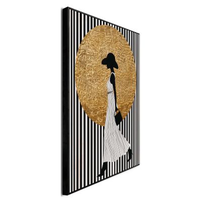 Seitliche Schrägansicht des Wandbilds „Walking Lady Stripes“, 30 × 40 cm; Profil, Kante und Tiefe des Bildes sind erkennbar.