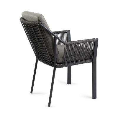 Dining Chair mit Gestell in Charcoal-Farbe und Sitz-/Rückenbezug in Charcoal, Schrägansicht