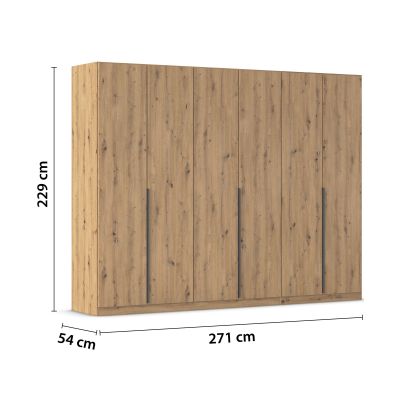 6-türiger Kleiderschrank in Eiche Artisan mit Maßangaben Breite 271 cm, Höhe 229 cm und Tiefe 54 cm