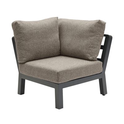 Eckmodul eines Sofas mit Sitzkissen und zwei Rückenkissen, Ansicht von vorne
