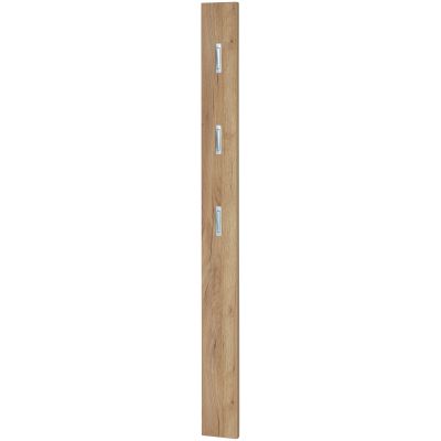 Schmales vertikales Garderobenpaneel aus Holzoptik mit drei eingelassenen Metallhaken