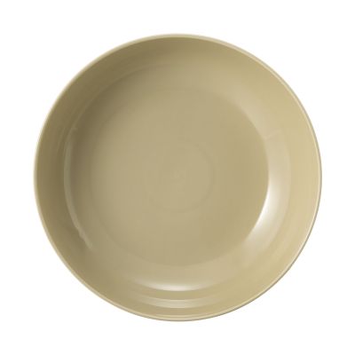 Schale in Sandbeige. rund und mitteltief mit waagerechten Rillen. Ansicht: Draufsicht.