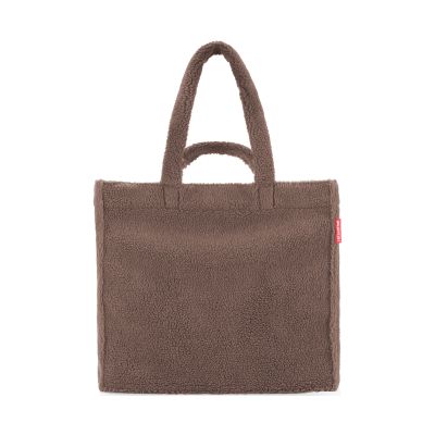 Shopper von Reisenthel, Modell Softshopper, in Schokoladenbraun aus Teddyfleece, von hinten mit langen und kurzen Tragegriffen