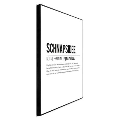 Seitliche Schrägansicht des Wandbilds „Schnapsidee“, 30 × 40 cm; Profil, Kante und Tiefe des Bildes sind erkennbar.