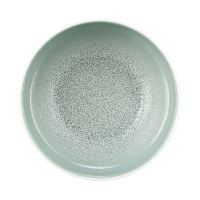 Schale in Weiß und Mint. Sichtbare Merkmale: flache Form mit weißer Außenseite und mintfarben gesprenkeltem Innenraum. Darstellung: Draufsicht.