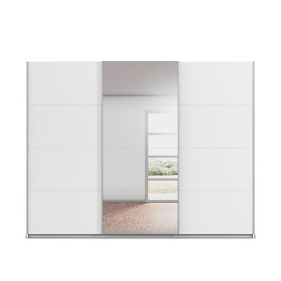 Moderner Kleiderschrank in Weiß mit breiter Spiegeltür für optische Raumvergrößerung