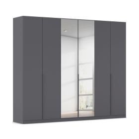 Drehtürenschrank 6-türig 2 Spiegeltüren Spiegel/Glas teilaufgelegt grau metallic