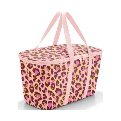 Rosa isolierte Kühltasche von Reisenthel mit Leo-Print, Smiley-Motiven und Tragehenkeln