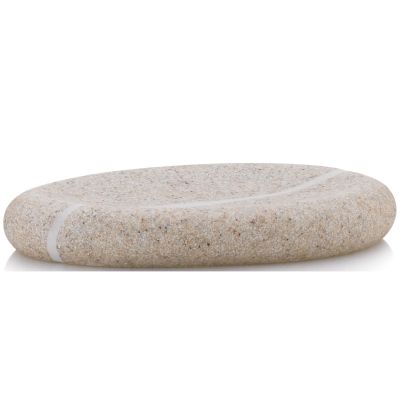 Ovale Seifenschale in Beige mit erhöhtem Rand und fein strukturierter Oberfläche