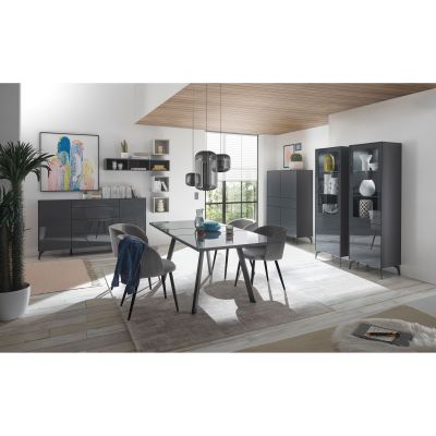 Standvitrine rechts anthrazit matt lack NB / glas anthrazit glanz 61x179x42 cm