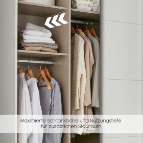 Kleiderschrank mit optimal genutztem Stauraum durch Kombination aus Fächern und Kleiderstange