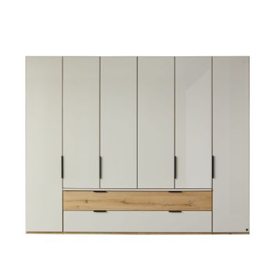 Kleiderschrank Interliving 1034 mit sechs Drehtüren und zwei Schubladen in Holzoptik und heller Front