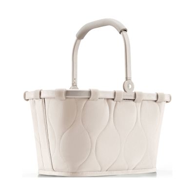 Kleiner Einkaufskorb von Reisenthel, Modell Carrybag XS, in hellem Steinbeige mit Steppstruktur, frontal mit hochgestelltem Tragegriff