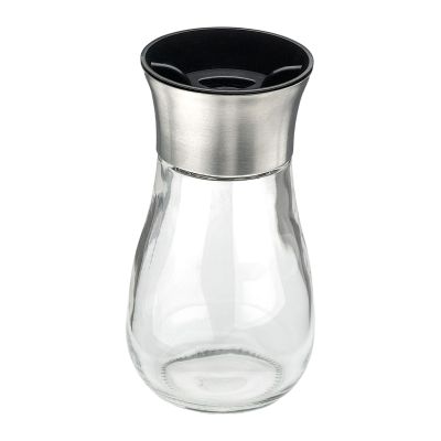 Multistreuer Glas/Edelstahl Life Style: klarer Multistreuer aus Glas mit schwarzem Oberteil und Edelstahlring, aufrecht freigestellt.