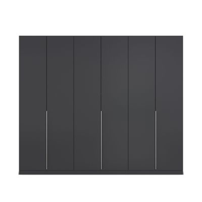 Breiter grau-metallicer Kleiderschrank mit sechs Türen und glatter Front im minimalistischen Design