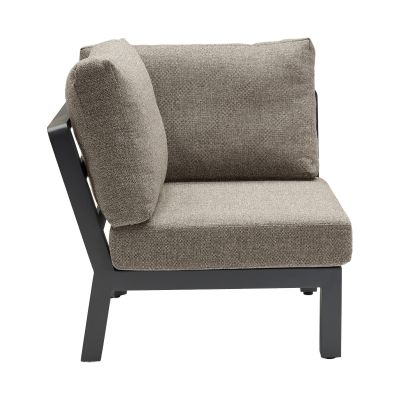 Eckmodul eines Sofas mit Sitzkissen, Rückenkissen und Armlehne, seitliche Ansicht