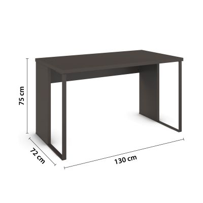 Schreibtisch mit Maßangaben Länge 130 cm, Tiefe 72 cm und Höhe 75 cm