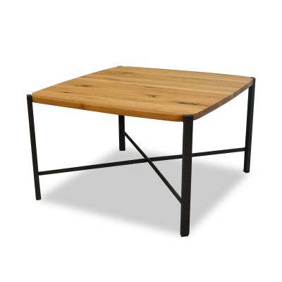 Quadratischer Couchtisch mit massiver Eichenholzplatte und anthrazitem Metallgestell