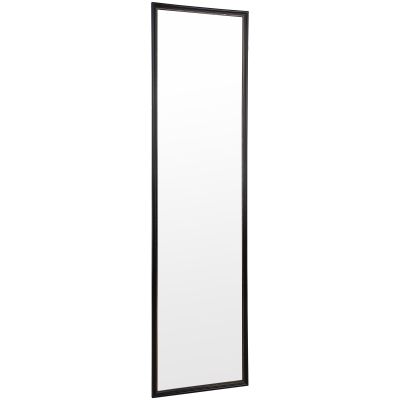 Spiegel Nadine in Schwarz, freigestellt in vollständiger Ansicht; zu sehen ist die rechteckige Spiegelfläche mit schmalem Rahmen und Zierkante; Maße ca. 33,5 x 125 x 1 cm.