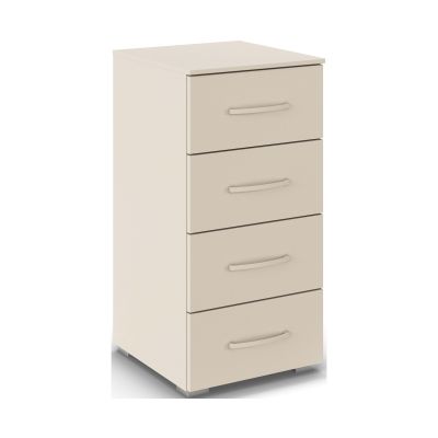 Schmale Kommode in Beige mit vier Schubladen und dezenten Griffen in modernem Design